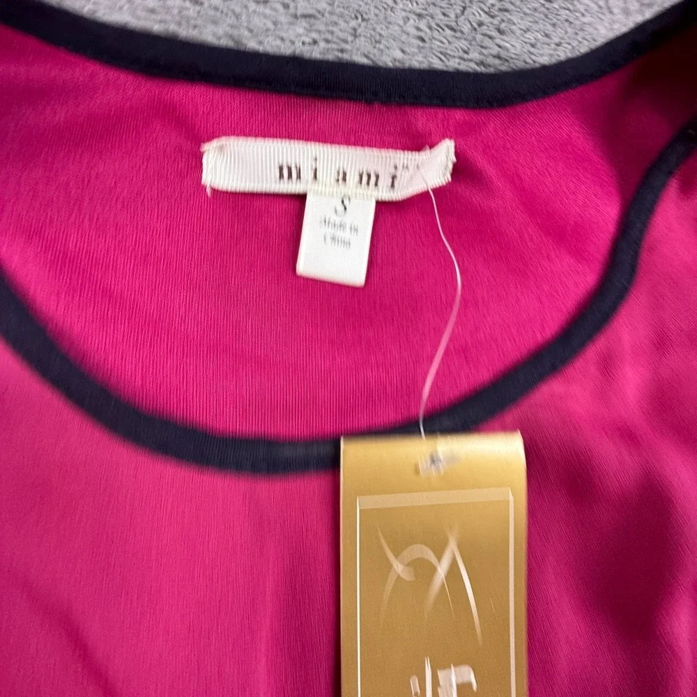 Mi Ami Embroidered Floral Dress S Sleeveless Pink Navy Tulle A-Line NWT - Picture 3 of 9